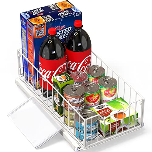 Simple Houseware Pull-Out Cabinet Sliding Basket Organizer, 17.2" D x 9.7" W x 5" H – White, Ideal for Kitchen and Bathroom Cabinet Storage, Under Sink or Pantry Organization - color: White