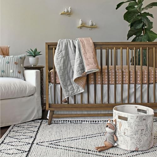 Crane Baby Fabric Round Nursery Storage Basket, Toy Storage, Woodland Nursery Decor, 13"x12", Toy Basket, Baby Storage Organizer, Toy Organizers and Storage Bins, Baby Organizers and Storage, Toy Bins - size: 13 x 12 Inches, style: Woodland Animals