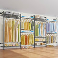 Timate F4 Wall Mounted Clothes Rack Industrial Pipe Clothing Rack for Hanging Clothes, Expandable Garment Rack Heavy Duty Wardrobe Closet Organizer and Storage, Black Adjustable Industrial Closet Kit - color: Black