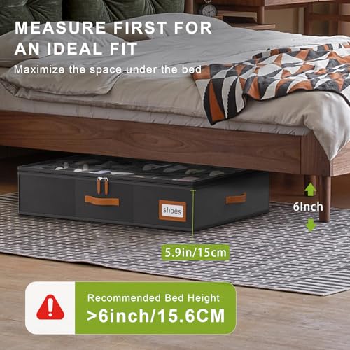 homyfort Shoe Organizer Under Bed, Fits 32 Pairs, Under bed Shoe Storage Boxes with Study Handles and Clear Cover, zapateras organizer for shoes, set of 2 - color: Black, style: Modern
