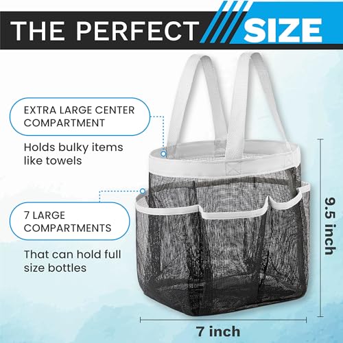 Handy Laundry Mesh Shower Caddy – 7 Pocket Portable Organizer Tote for College Dorm, Gym, Travel & Bathroom – Quick Dry, Collapsible, Lightweight Bag with Reinforced Handles (Black) - color: Portable Black