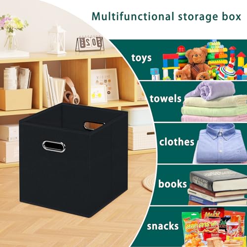 Black Foldable Storage Cubes Bins, Fabric Storage Box Cubes Organizer Baskets with Dual Handles for Home Organizer,Set of 3,(Black) - color: Black, size: 3 Pack