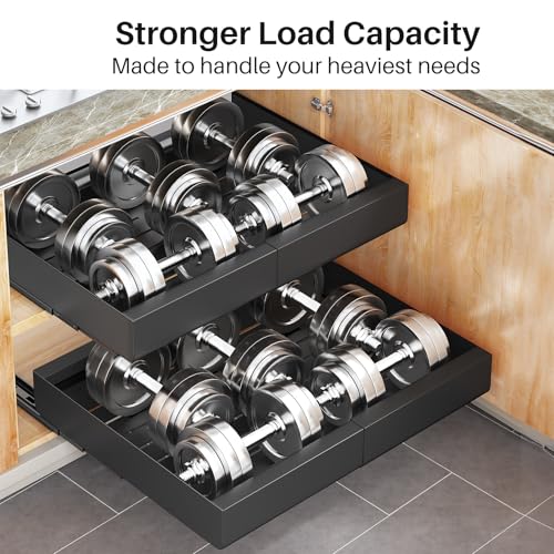 Kitstorack Pull out Cabinet Organizer, Expandable(12"-20") Heavy Duty Slide out Drawer Fixed with Adhesive Nano Film for Pots, Roll out Shelf Storage for Kitchen Base Cabinet Organization - color: Black, size: 17"D×12"-20"W(1 Pack)