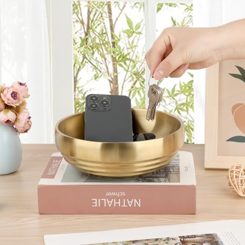 Key Bowl for Entryway Table Decorative Key Dish for Organizing Tabletop Catch All Bowl Gold Fruit Bowls for Kitchen Counter, Coffee Table,7.4 Inches - color: Gold, size: 7.4 Inches