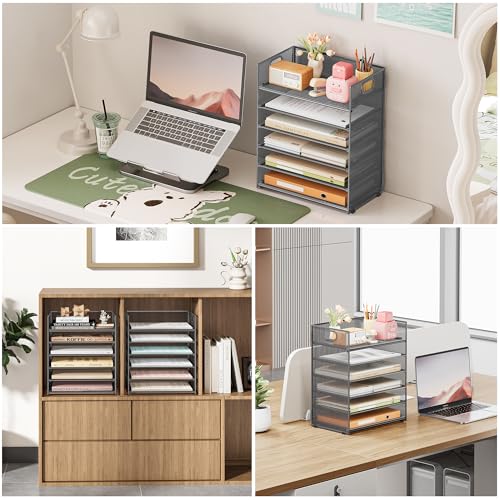 Subekyu 6-Tier Desk Paper Organizer, Desktop File Letter Tray with Handle, Document Sorter and Accessories Holder for Office, Home and School Workspace Organizers, Gray-2 Pack - color: 2 Pack 6-tier - Gray