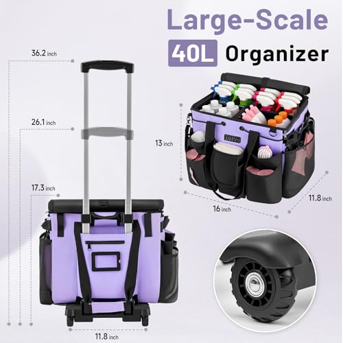 LOEUO Large Cleaning Caddy for Cleaning Supplies Organizer, Rolling Cleaning Caddy Bags with Wheels for Housekeepers, Cleaning Carts on Wheels for Home Car Office Picnic - color: Black-purple
