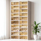 10-Tiers Shoe Rack Organizer with Doors, Foldable Storage Cabinet Holds 40 Pairs, Stackable Plastic Shelf for Closet, Entryway, Living Room, Collapsible Easy Assembly Large - size: 10 Tiers 40 Pairs