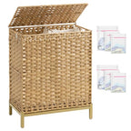 SETVSON Laundry Hamper with Lid, 112 L Handwoven Rattan Wicker Laundry Basket, 2 Removable Liner Bags Metal Heightened Feet, 6 Mesh Bags, 2 Section Large Clothes Hamper for Bathroom Bedroom, Natural - color: Natural, size: 112 L - 29.6 gal