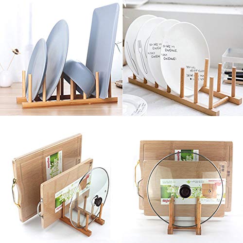 INNERNEED Bamboo Wooden Plate Racks Dish Stand Holder Kitchen Storage Cabinet Organizer for Dish/Plate/Bowl/Cup/Pot Lid/Cutting Board (Pack of 2) - size: Pack of 2