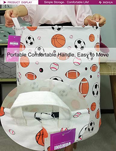 Laundry Hamper Large Canvas Fabric Lightweight Storage Basket/Toy Organizer/Dirty Clothes Collapsible Waterproof for College Dorms, Boys and Girls Bedroom,Bathroom(Ball game) - color: Ball game