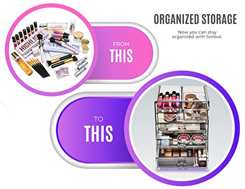 Sorbus Acrylic Makeup Organizer Set, 6-Drawer Vanity & Countertop Cosmetic Storage with Small & Wide Drawers, Black Jewel Makeup Storage for Brushes, Lipsticks, Jewelry, Holiday Gift for Women & Teens - color: Black Jewel, style: 4 Large, 2 Small Drawers