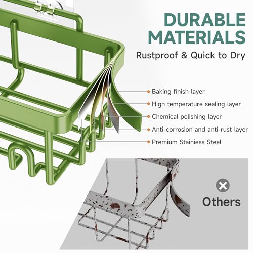 Veken Rustproof & Waterproof Shower Caddy 6-Pack, No Drilling Adhesive Shelves Rack with Soap Holder, Large Capacity Bathroom Organizers and Storage, Wall-Mounted Kitchen & Home Decor, Green - color: H. Green