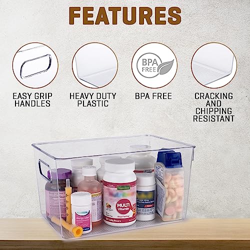 Clear Plastic Storage Bins, Pantry Organizers and Storage or Kitchen Organization and Storage Containers Bins for Organizing, Fridge, Freezer, Bathroom, Pantries, Refrigerator, Cabinet Organizer Bin - size: 11 x 7.5 x 6