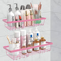 Durmmur 2 Pack Adhesive Shower Caddy Organizer with Hooks, Rustproof No Drilling Wall Mounted Storage Shelf Rack for Inside Shower/Bathroom/Kitchen (Pink) - color: Pink