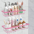 Durmmur 2 Pack Adhesive Shower Caddy Organizer with Hooks, Rustproof No Drilling Wall Mounted Storage Shelf Rack for Inside Shower/Bathroom/Kitchen (Pink) - color: Pink