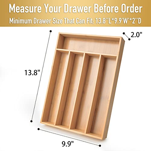 Besilord Silverware Organizer Kitchen Drawer Organizer Utensil Organizer Bamboo Silverware Holder Cutlery Organizer in Drawer Flatware Organizer Tray(5 slots, Natural - color: Natural, size: 5 Slots