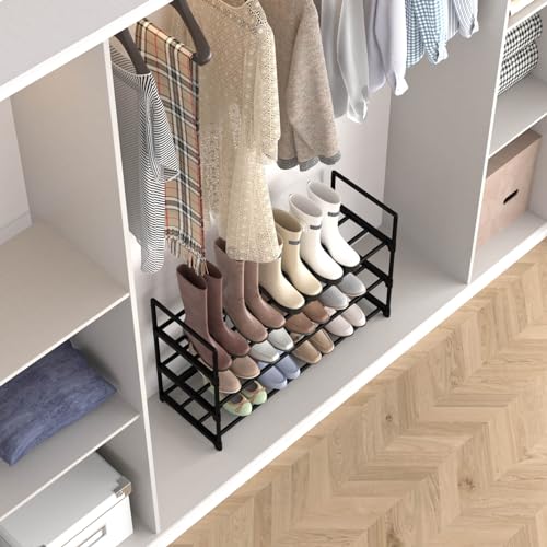 Hsscblet 3 Tiers Metal Shoe Rack,Adjustable Shoe Shelf Storage Organizer,Stackable Boot & Shoe Storage,for Entryway,Hallway,Closet,Black - size: 3-Tier