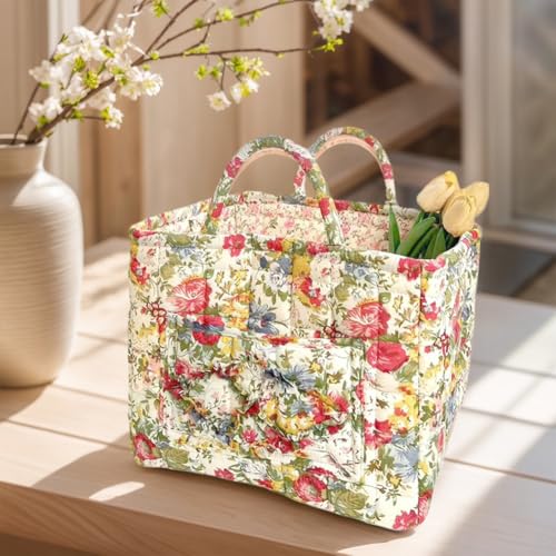 Boho Fabric Storage Basket, Boho Laundry Basket with Handle, Floral Pattern Foldable Laundry Baskets, Large Capacity Tote Bag Convenient for Organizing Clothes and Sundries - color: Red
