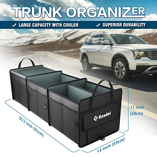 K KNODEL Sturdy Car Trunk Organizer with Premium Insulation Cooler Bag, 3 Compartments Heavy Duty Collapsible for Car, SUV, Truck, or Van (Large, Black) - color: Black, size: Large