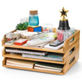 Okllen 3 Pack Stackable Paper Trays, Bamboo Desk Letter Tray Set, 3 Tier File Document Organizer Tray for A4 Paper, Magazine, Receipts, Office Supplies