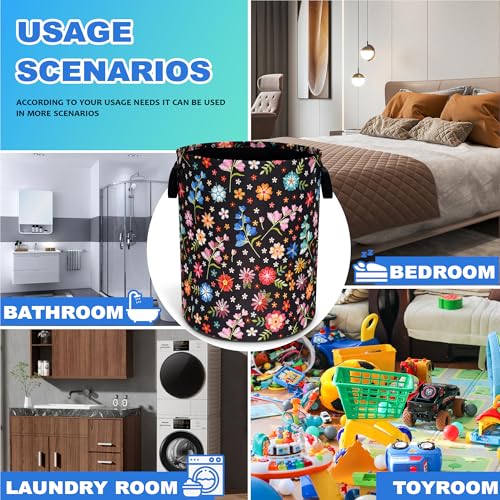 Beautiful Flower Laundry Basket Oxford Cloth Funny Floral Laundry Hamper With Handle Foldable Portable Clothes Storage Basket 18.9 X 16.5 In Storage Bag For Laundry Room/Bathroom/Bedroom/Dormitories - color: Beautiful Flower