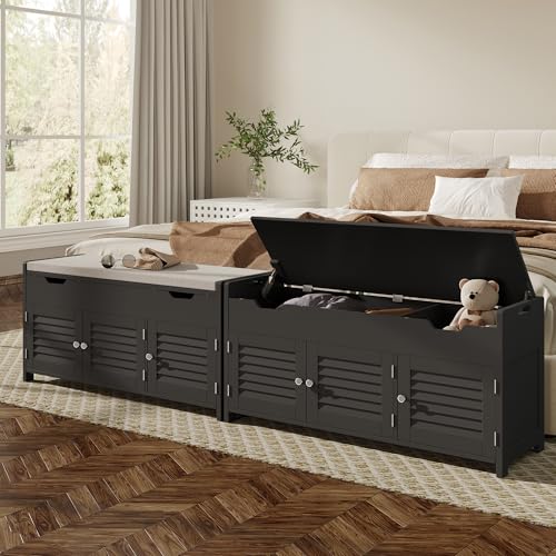 ChooChoo 41.3" Shoe Storage Bench with Lift Top Storage, Entryway Bench with Cushioned Seat, Adjustable Shelf, Shoe Cabinet with Hidden Space, for Entryway, Bedroom, Living Room, Black - color: Black, size: 13.78"D x 41.34"W x 19.69"H