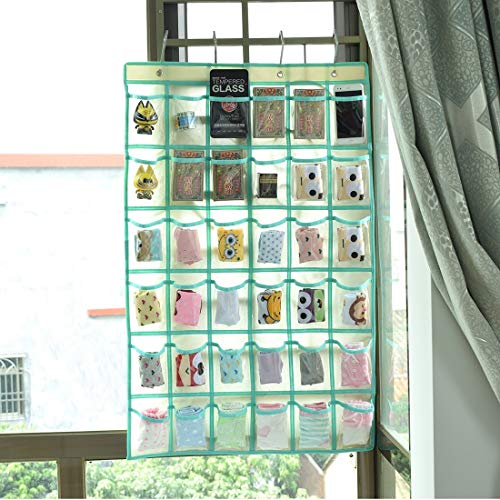 NIMES Hanging Closet Underwear Sock Jewelry Storage Over The Door Classroom Cell Phone Calculator Organizer 36 Clear Pockets (Beige) - color: Beige