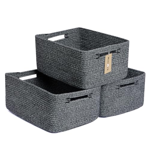 MiniArk Large Storage Baskets for Shelves, Closet Organizers Bins for Clothes Blanket Towels, Baby Nursery, Toy Baskets Box, Woven Rope Baskets, 17 x 13 x 7.5”, 3 Packs Dark Gray - color: Dark Gray, size: 3pcs-L17×W13×H7.5"