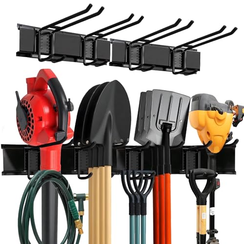 TIDYME Garage Wall Organizer | 32" Heavy-Duty Tool Storage Rack | Adjustable Double-Layer Hooks | 200 lbs Capacity | Carbon Steel Wall Mount Holder for Shovels, Rakes, Ladders & Power Tools - size: 32" (0 Shelves)