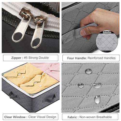 4 Pack Under Bed Storage, 90L Collapsible Closet Containers Organizers and Under Bed Storage Bins, Underbed Storage Bags for Wrapping Paper, Blanket, Towels, Clothes, Comforter, Sweaters, Linen Sheet - color: Grey-4Pack