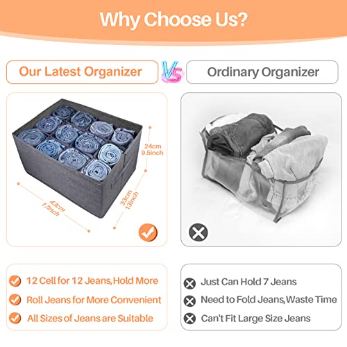 EASEVE 2Pcs Closet Organizers and Storage Bins for Clothes - 12 Cell Drawers Organizer Grid Storage Box for Jeans Pants Sweater Towel T-shirts, Wardrobe Shelf Dividers Closets Organization - size: 2 Pcs