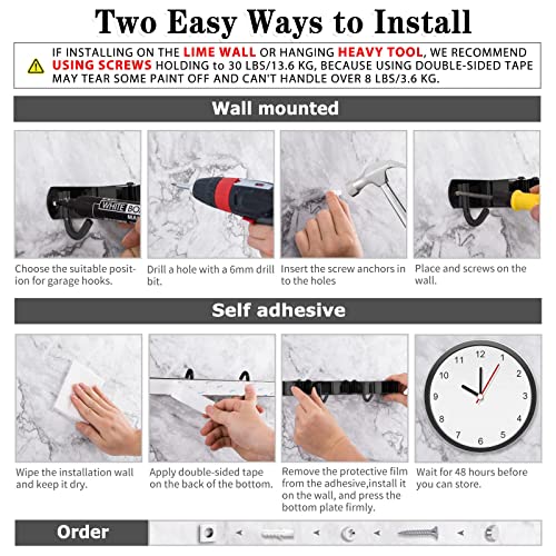 AceMining 2 Pack Black 5 Racks and 4 Hooks Mop and Broom Holder Wall Mount, Broom Organizer Storage Tool Racks Stainless Steel Heavy Duty Hooks Self Adhesive Solid Non-slip for Home Kitchen Garden - color: 5 Racks & 4 Hooks (Black) - 2 Pack