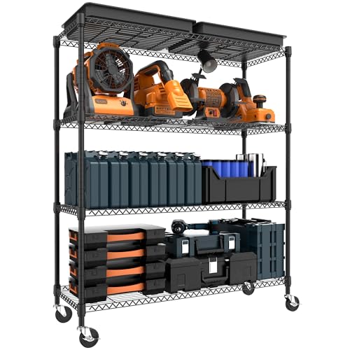 M MZG 4 Tiers Storage Shelves Load 1400LBS, Metal Shelving Wire Metal Shelving Unit Shelves for Storage Adjustable Garage Shelving for Pantry Kitchen Garage Black 17.7" D x 47.3" W x 62.7" H - color: Black, size: 4 Tiers, 17.7"D x 47.3"W x 62.7"H