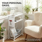 Skinny Side Table with Storage, 3 Tier Slim Side Tables for Small Spaces, Skinny End Table Narrow Bedside Table Narrow Side Table for Living Room, Bedroom - color: White