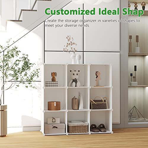 C&AHOME Cube Storage, 9-Cube Bookshelf, Plastic Closet Cabinet Organizer, DIY Stackable Bookcase, Modular Shelving Units Ideal for Home, Office, Kids Room, 36.6" L x 12.4" W x 48.4" H Milky UPCS09M - color: Milky