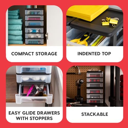 IRIS USA Plastic Stacking Desk Top 3-Drawer Storage Organizer, 2-Pack, for Makeup Vanity Nail Polish Bathroom Stationery Art Craft Supplies Kitchen Office Garage and Small Organization, Medium, Black - color: Black, style: Medium - 2 Pack