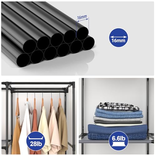 Portable Closet, Wardrobe Closet with 6 Storage Shelves and 2 Hanging Rods, Non-Woven Fabric Cover, 34.6 x 17.7 x 66.1 Inches Closet Organizer for Bedroom, Gray - size: Medium