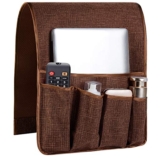 Sofa Armrest Organizer Non-Slip Arm Chair Hanging Caddy Remote Control Holder for Magazine, Phone, Books, Glasses(Coffee,13in) - color: Coffee, size: 35"x13"