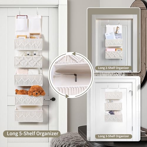ANTIS'S HOME Over the Door Organizer Macrame Boho Nursery Storage with 5 Large Woven Pockets, Hanging Closet Basket for Bathroom or Nursery, Behind the Door Storage Organizer - size: Beige-5 Pockets