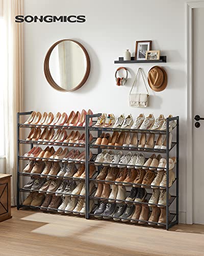 SONGMICS Shoe Rack, 12-Tier Shoe Organizer, Metal Shoe Storage for Garage, Entryway, Set of 2 6-Tier Stackable Shoe Shelf, with Adjustable Flat or Angled Shelves, Holds 48-60 Pairs, Black ULMR12B - color: Ink Black, size: 12 Tiers (36.4"W)