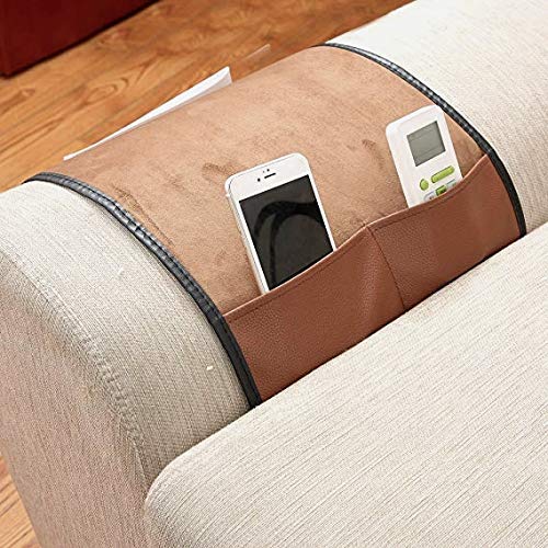 5 Pockets TV Remote Control Holder Couch Sofa Tray Armrest Organiser Oxford Chair Couch Caddy Sofa Armrest Bag Bedside Storage Hanging Organiser for Magazine Books Snack Mobile DVD Cellphone (PU-A) - color: PU-A