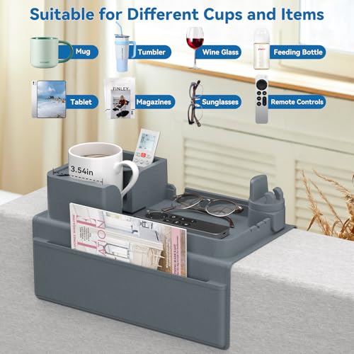 Couch Arm Cup Holder CLESOO Couch Arm Tray Anti-Slip Couch Cup Holder Silicone Sofa Armrest Tray Dual Side Pocket Couch Drink Holder Sofa Caddy Arm Remote Holder Snack Caddy with Phone Holder Blue - color: Blue