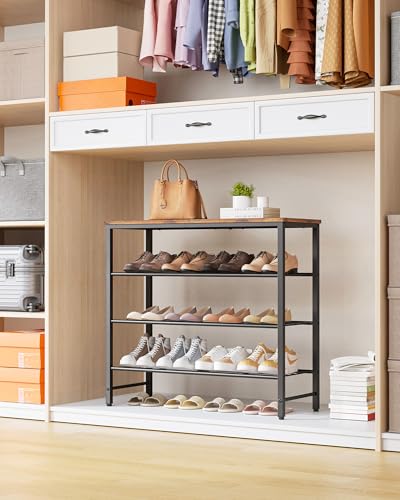 Kitsure Shoe Rack for Closet, Rustic Brown Shoe Organizer with Leveling Feet, Sturdy & Rust-Proof Shoe Storage for Entryway, Bedroom, Living Room, 29.5" x 11.4" x 24.8", Brown - color: Brown, size: 29.5" x 11.4" x 24.8"
