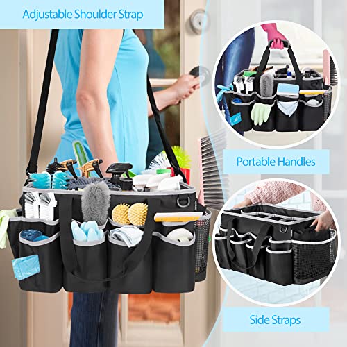 HODRANT Extra-Large Wearable Cleaning Caddy, Organizer Bag for Products, Housekeeper Tote With Pad, Handle & Divider, Car Wash Tools Bag for Detailing Supplies, Gray Edge - color: Black with gray edge