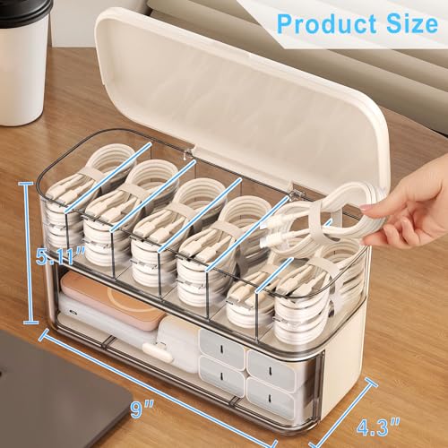 RayHenry 2 PCS Stackable Cable Organizer Storage Box, Desktop Cord Management Box for Chargers, Jewelry, Hair Ties, Cables, Desk Organizer with Drawer
