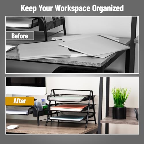 Mind Reader 3-Tier Paper Tray, Desktop Organizer, File Storage, Office, Metal Mesh, 11.75" L x 13.75" W x 10" H, Set of 2, Black - style: 2 Pack