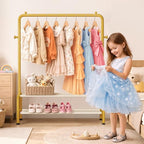 Kids Gold Clothing Rack - Dress Up Clothes Rack - Baby Toddler Closet - Freestanding Coat Racks with 2 Fabric Shelves - Small Kids Costume Wardrobe - Garment Rack for Hanging Clothes Organizer - color: Gold