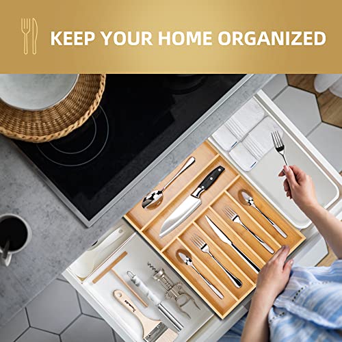 Besilord Silverware Organizer Kitchen Drawer Organizer Utensil Organizer Bamboo Silverware Holder Cutlery Organizer in Drawer Flatware Organizer Tray(7 slots, Natural - color: Natural, size: 7 Slots