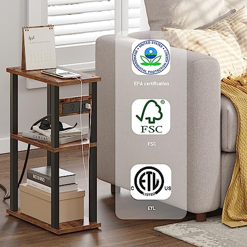 TUTOTAK Small Narrow Side Table with Charging Station, Set of 2 Skinny End Table for Small Spaces, Slim Nightstand with USB Ports and Outlet,Sofa Beside Table with Wheels, Brown TB01BB047 - color: Brown, size: 2 PC, style: With Plug