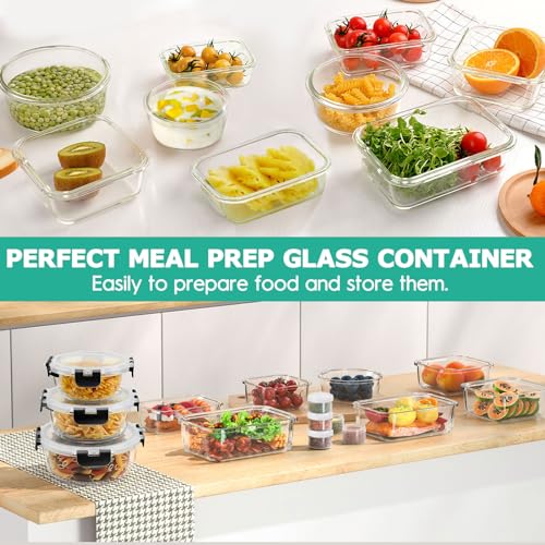 34pcs Glass Food Storage Containers with Lids Set, Airtight Glass Meal Prep Containers (17 Containers & 17 Lids), Leak Proof Lunch Container BPA-Free, Microwave, Oven, Freezer, Dishwasher Safe-Black - color: Black